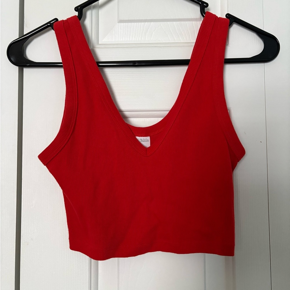 Wild Fable Red Ribbed V-Neck Crop Top